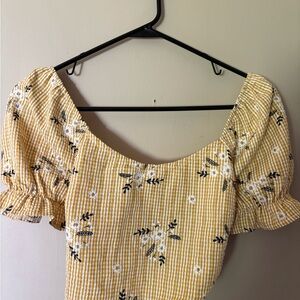 Yellow Ribbed Floral Women's Top